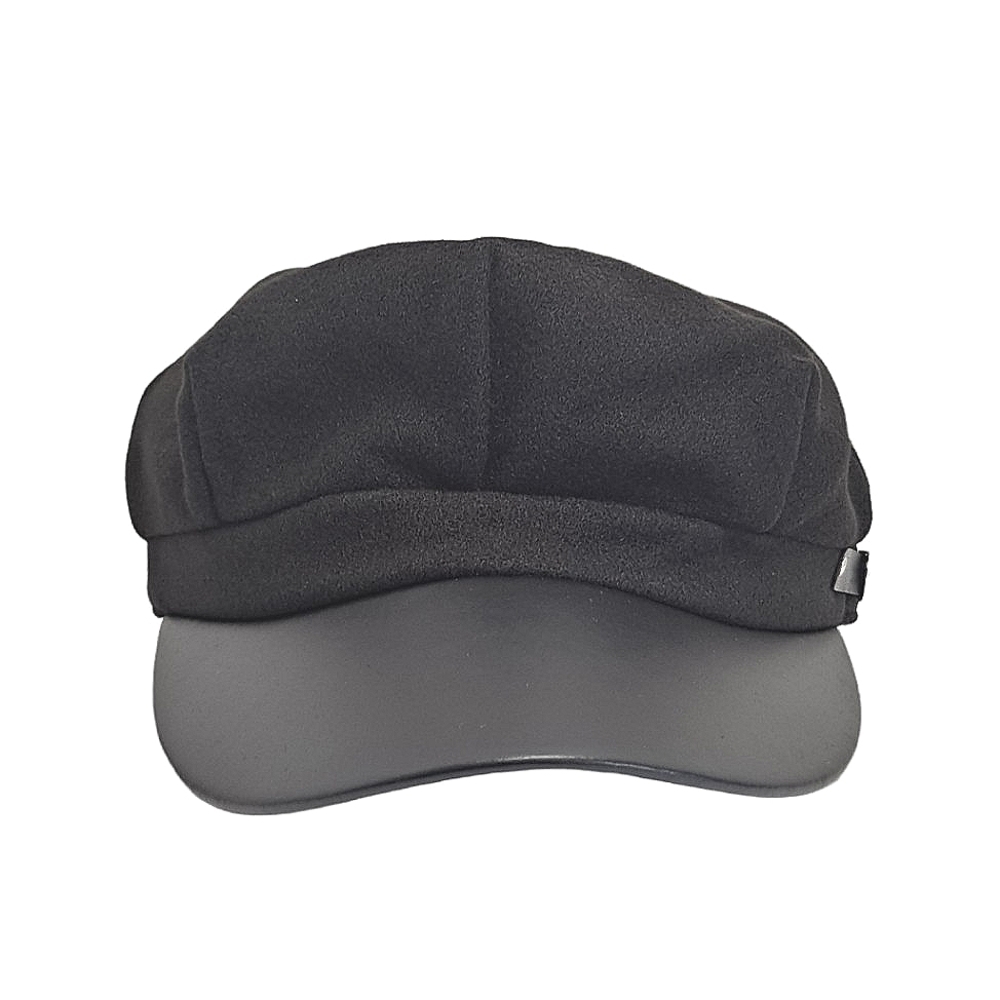 Women's Baker boy black faux leather fabric soft hat cap casual beret new - Picture 5 of 16